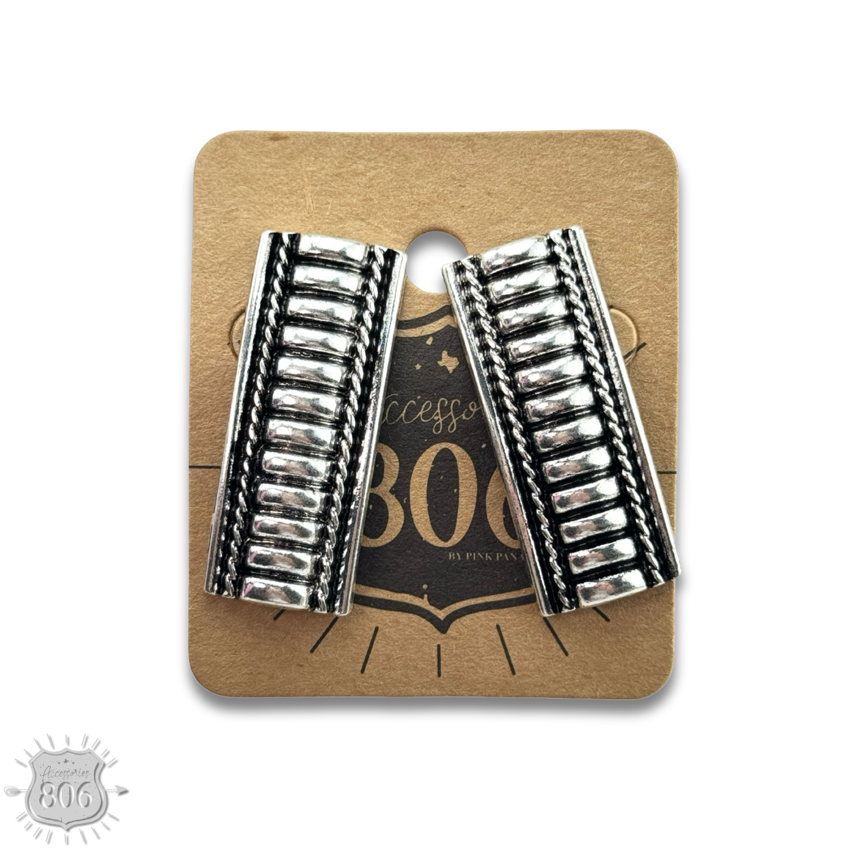 Western style silver tone post earring