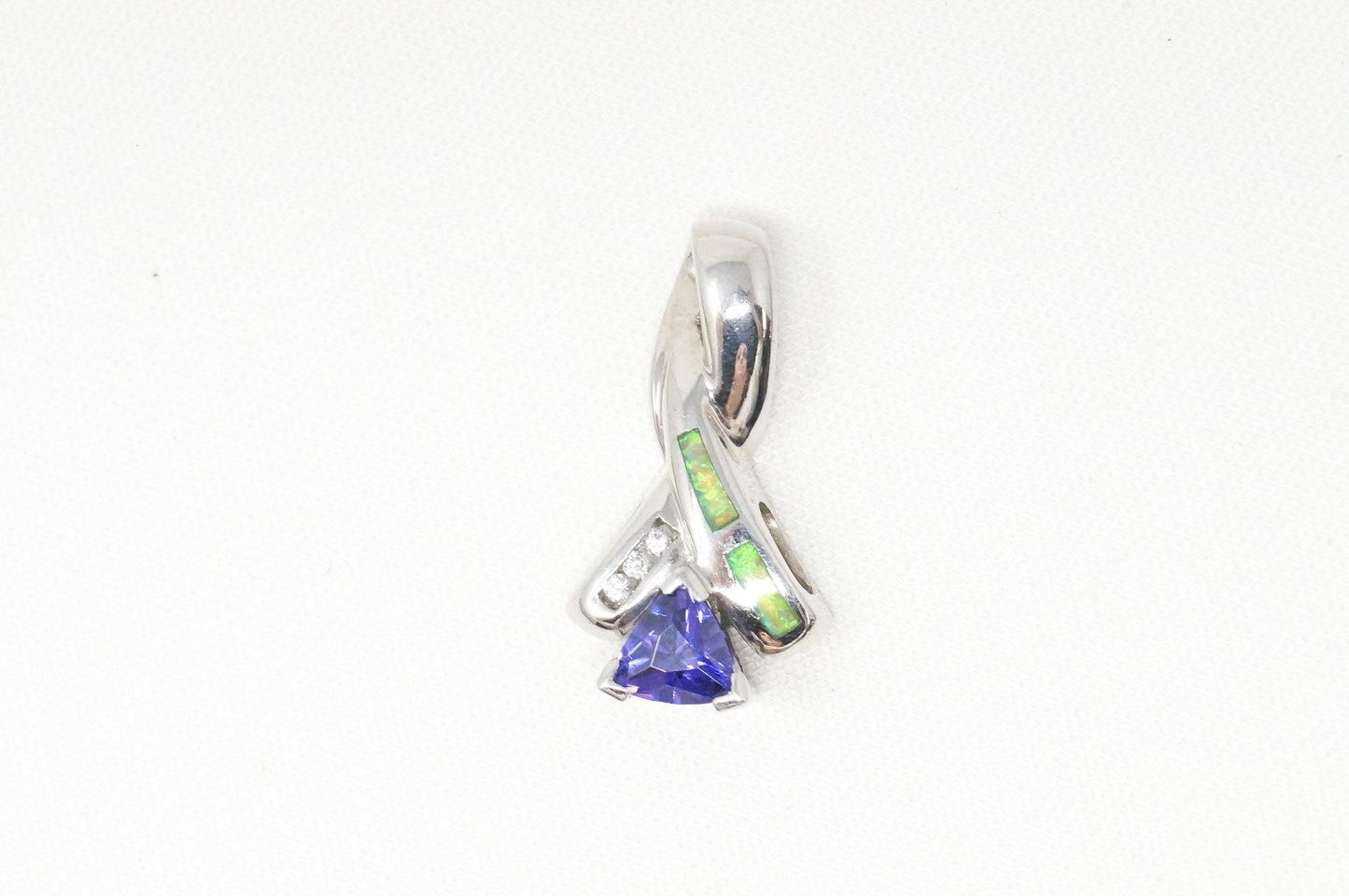 Vintage Art Deco Amethyst Fire Opal CZ Sterling Silver Necklace Pendant