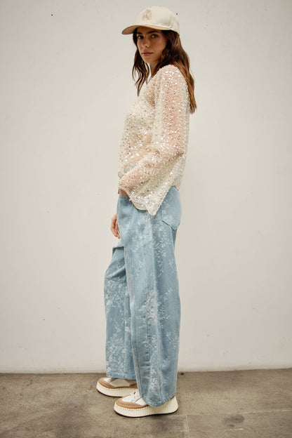 Sequin beads long sleeve top