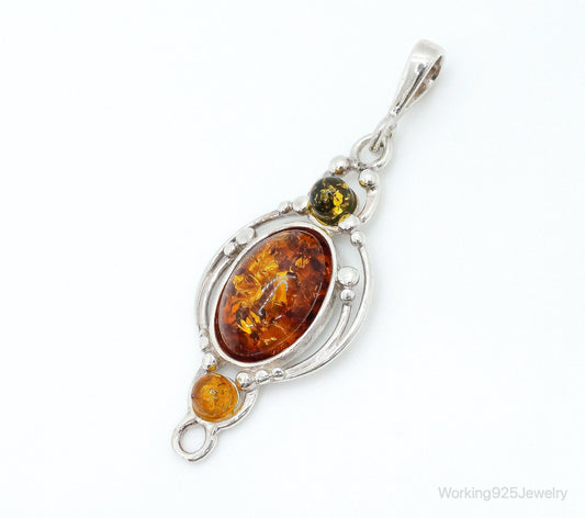 Vintage Multi Type Amber Sterling Silver Necklace Pendant