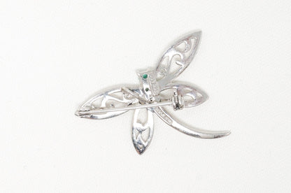 Vintage Emerald Dragonfly Sterling Silver Necklace Pendant