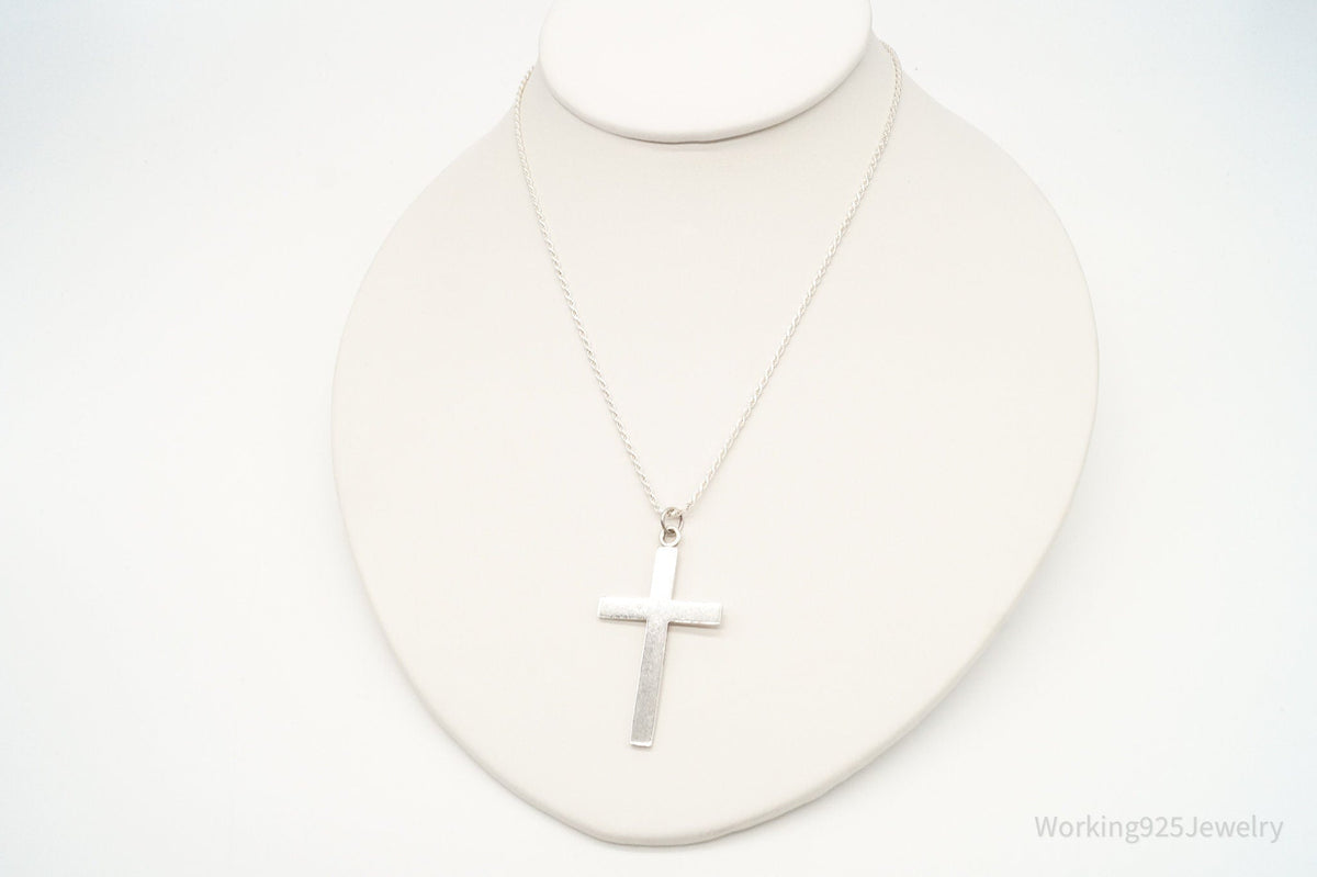 Vintage Large Designer HBF Cross Sterling Silver Necklace