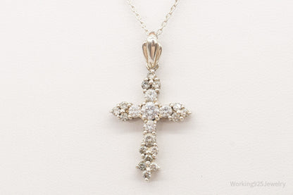 Vintage Cubic Zirconia Cross Sterling Silver Chain Necklace