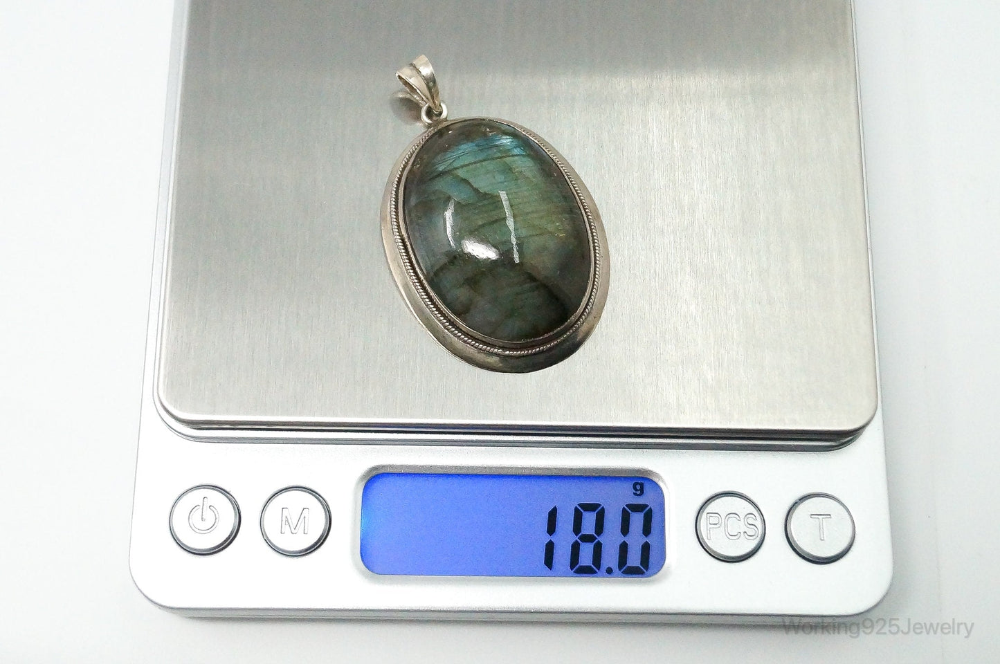 Vintage Large Labradorite Sterling Silver Necklace Pendant