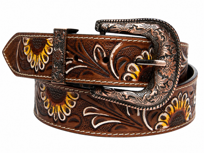 Brown Tooled Leather Belt with Sunflower Detail RMB 18 26112