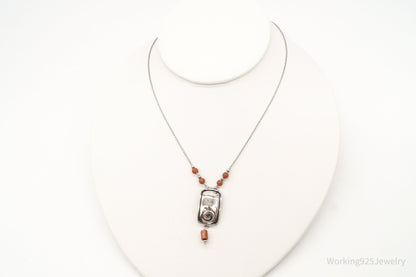Designer Silpada Goldstone Hammered Sterling Silver Necklace