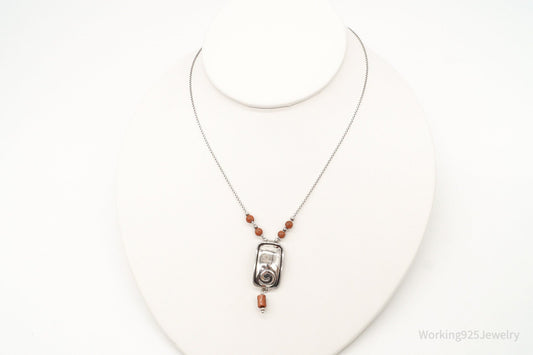 Designer Silpada Goldstone Hammered Sterling Silver Necklace