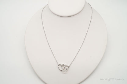 Vintage Designer FZN Linked Hearts Sterling Silver Necklace