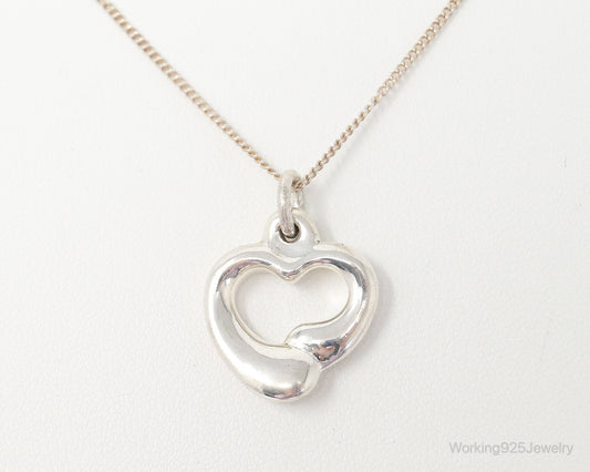 Vintage Puffy Hollow Heart Sterling Silver Necklace