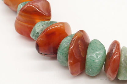 Chunky Vintage Aventurine Carnelian Beaded Necklace 30"