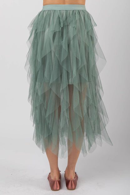 Layered Tulle Waterfall Midi Skirt