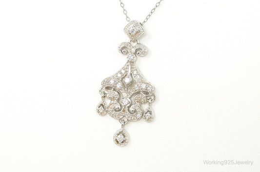 Vintage Cubic Zirconia Art Deco Sterling Silver Necklace