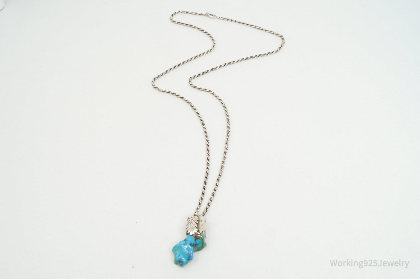 Vintage Handmade Native American Turquoise Sterling Silver Necklace Pendant