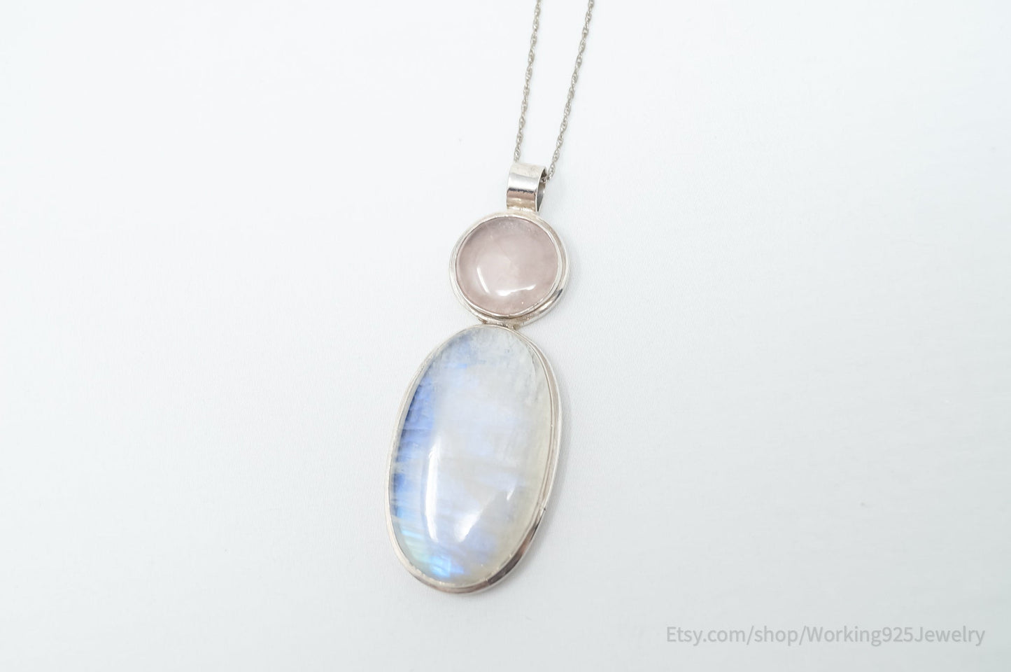 Vintage Large Moonstone Rose Quartz Sterling Silver Southwestern Necklace