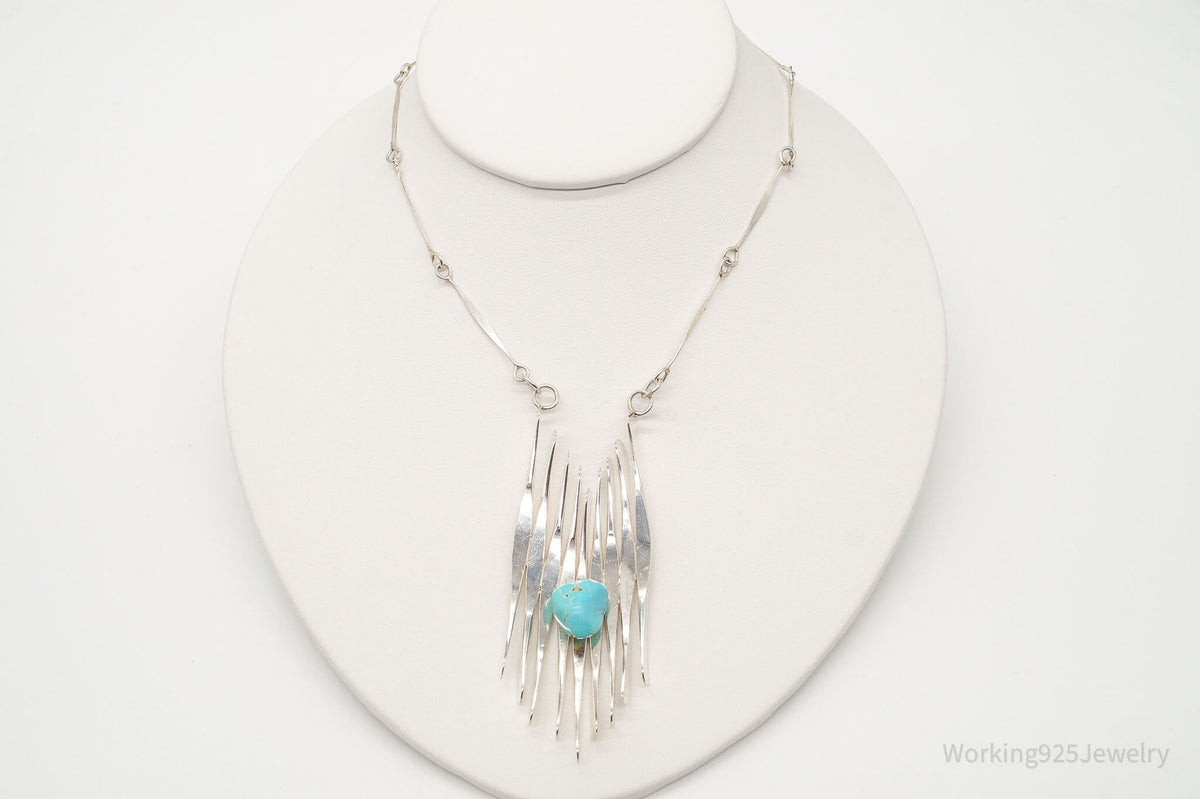 Vintage Turquoise Modernist Silver Necklace