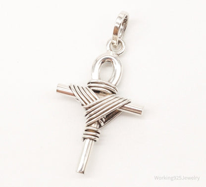 Large Vintage Mexico Wrapped Cross Sterling Silver Pendant