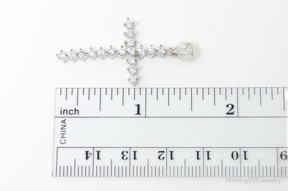 Large Vintage Cubic Zirconia Cross Sterling Silver Necklace Pendant