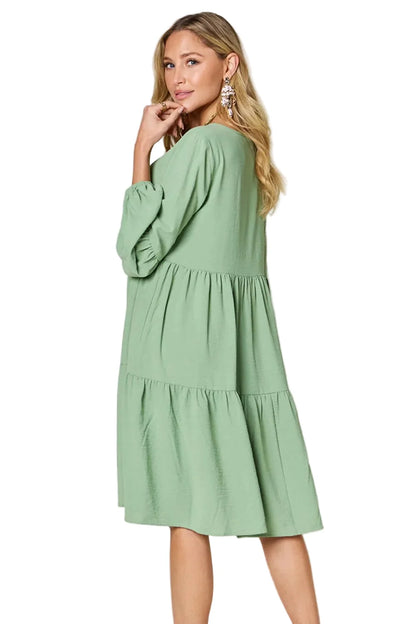 Garden Naked Women's Casual Dress Babydoll Tiered Dress with Pockets Long Sleeve Ruffle Hem Soft Cotton Blend Loose Fit