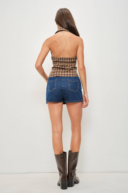 Plaid Ruffle-Trim Halter Top