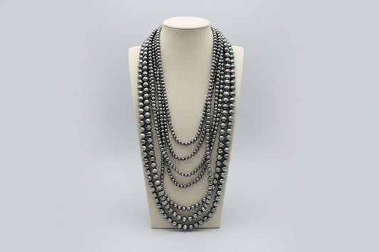 Eight Row Western Faux Sterling Pearl Statement Necklace — Single-Clasp Layered Set
