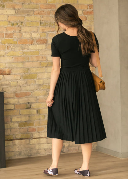 Emersyn Black Pleated Midi Dress - FINAL SALE
