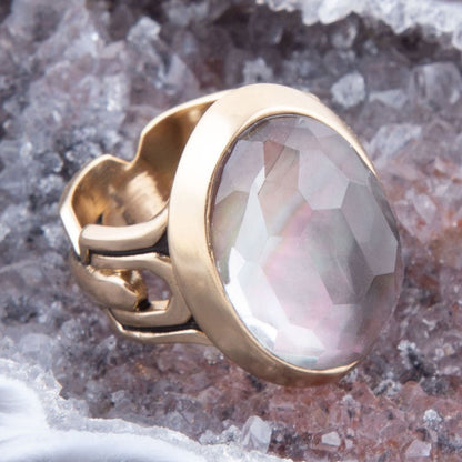 Etto Black Mother of Pearl Golden Dome Statement Ring