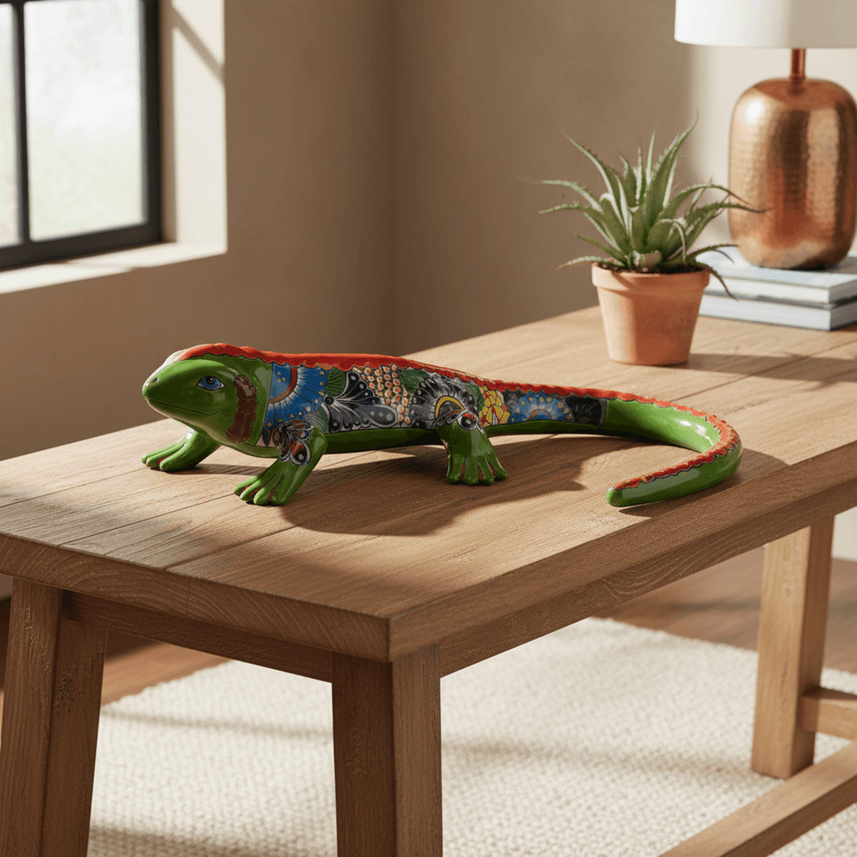 Extra Large Talavera Iguana Statue | Hand-Painted Mexican Ceramic Art