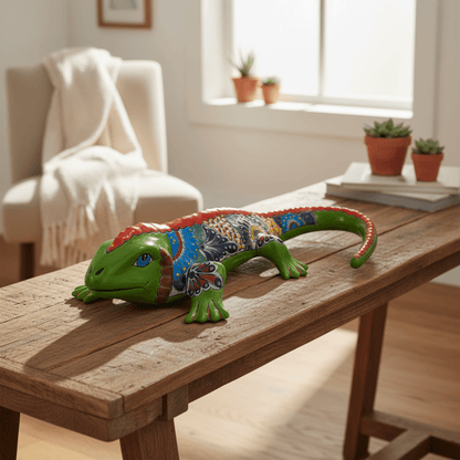 Extra Large Talavera Iguana Statue | Hand-Painted Mexican Ceramic Art