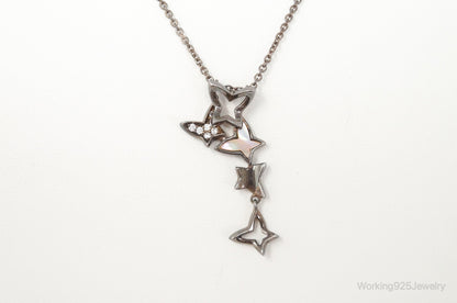 Folli Follie Mother Of Pearl Cubic Zirconia Butterflies Sterling Silver Necklace