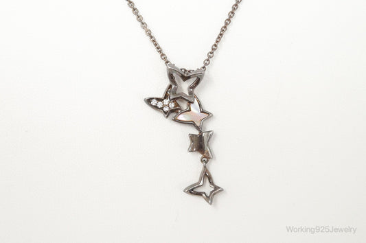Folli Follie Mother Of Pearl Cubic Zirconia Butterflies Sterling Silver Necklace