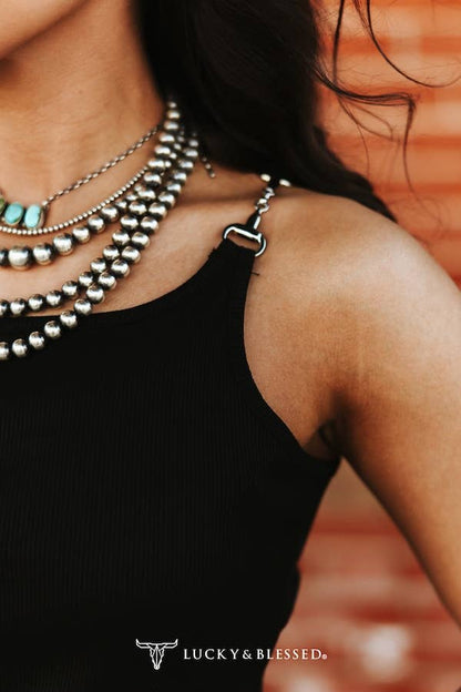 Black Ribbed Buckle Strap Tank Top