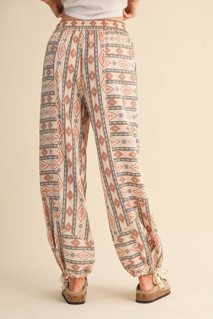 AZTEC PRINT PARACHUTE PANTS