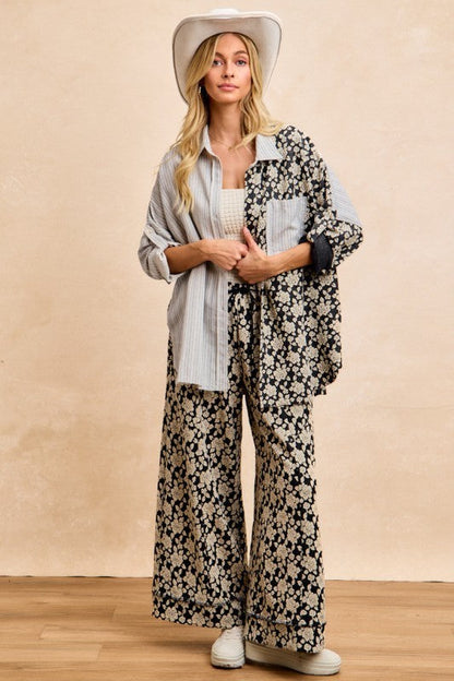 BiBi Stripes Jacquard Floral Mix And Match Shirt Top