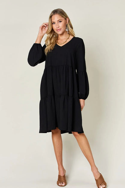 Garden Naked Women's Casual Dress Babydoll Tiered Dress with Pockets Long Sleeve Ruffle Hem Soft Cotton Blend Loose Fit