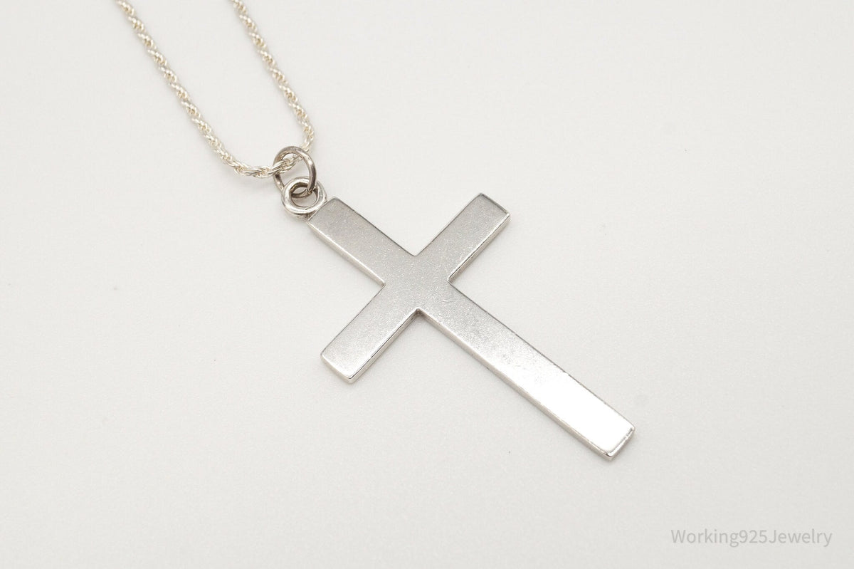 Vintage Large Designer HBF Cross Sterling Silver Necklace