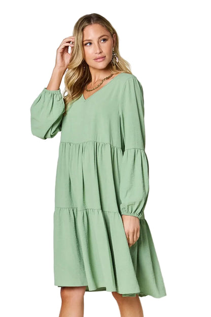 Garden Naked Women's Casual Dress Babydoll Tiered Dress with Pockets Long Sleeve Ruffle Hem Soft Cotton Blend Loose Fit
