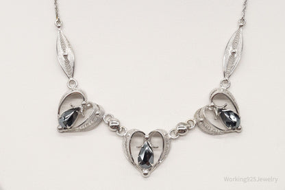 Vintage Designer Sorrento Hematite Filigree Hearts Sterling Silver Necklace