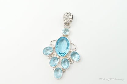 Large Vintage Blue Topaz Sterling Silver Necklace Pendant