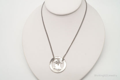 Vintage Half Dollar Coin Cut Out Pendant Silver Chain Necklace