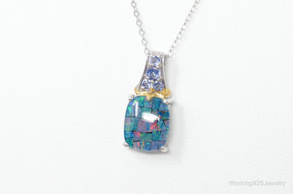 Vintage Blue Opal Amethyst Gold Vermeil Sterling Silver Necklace