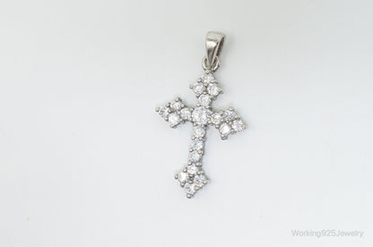 Vintage Cubic Zirconia Cross Sterling Silver Necklace Pendant
