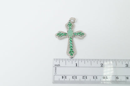 Vintage Green Chalcedony Green Cubic Zirconia Cross Sterling Silver Pendant