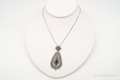 Vintage Garnet Filigree 835 Silver Necklace