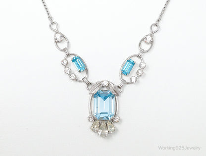 Vintage Designer Van Dell Blue Topaz Cubic Zirconia Sterling Silver Necklace
