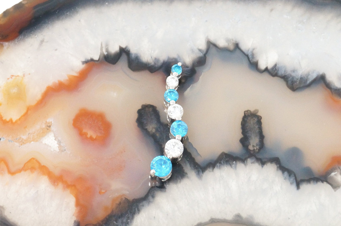 Vintage Designer SAI Art Deco Blue Topaz CZ Sterling Silver Necklace Pendant