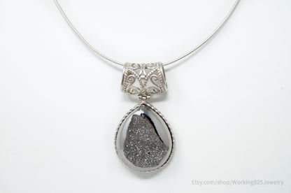 Vintage Designer Large Hematite Scroll Sterling Silver Necklace
