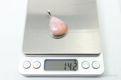 Vintage Large Pink Agate Sterling Silver Southwestern Necklace Pendant