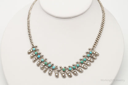 Handmade Vintage Native American Unsigned Turquoise Silver Necklace