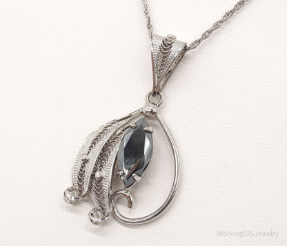 Vintage Designer Sorrento Hematite Filigree Sterling Silver Necklace