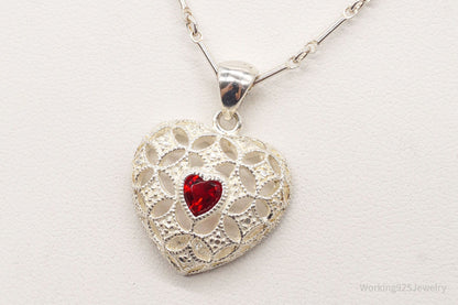 Vintage Avon Garnet Heart Sterling Silver Necklace
